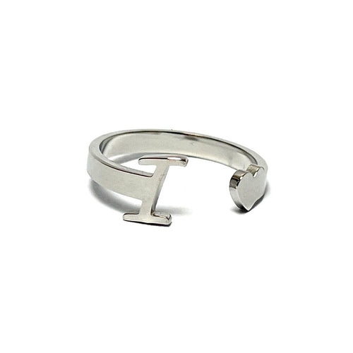 Anillo de acero ajustable con letra I y corazón