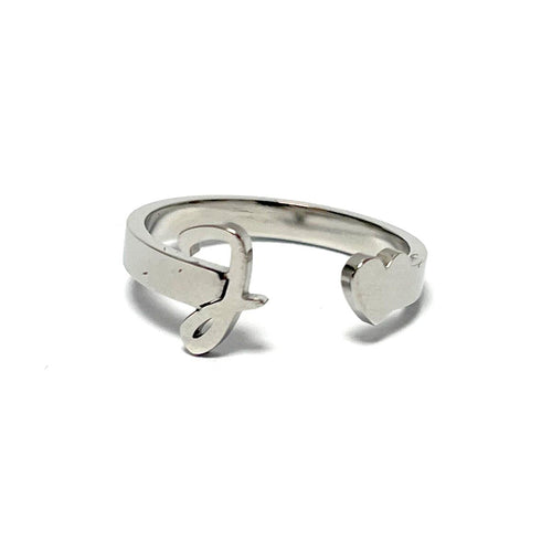 Anillo de acero ajustable con letra J y corazón