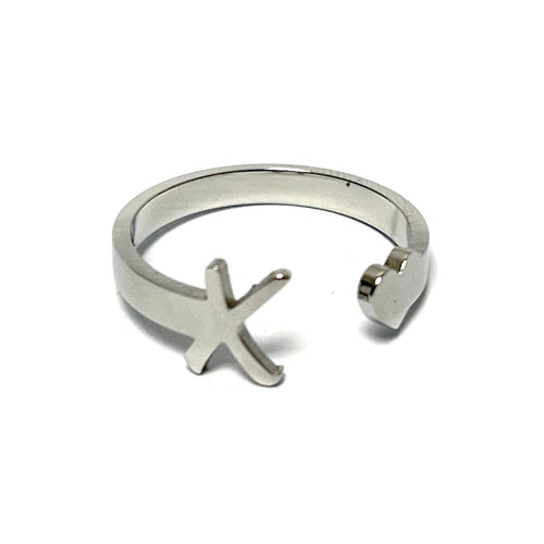 Anillo de acero ajustable con letra X y corazón