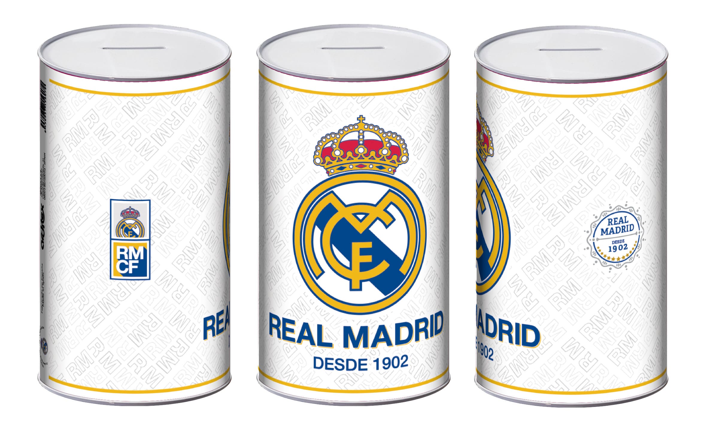 HUCHA DE METAL DE 10X10X17.5 CM. DE REAL MADRID CF