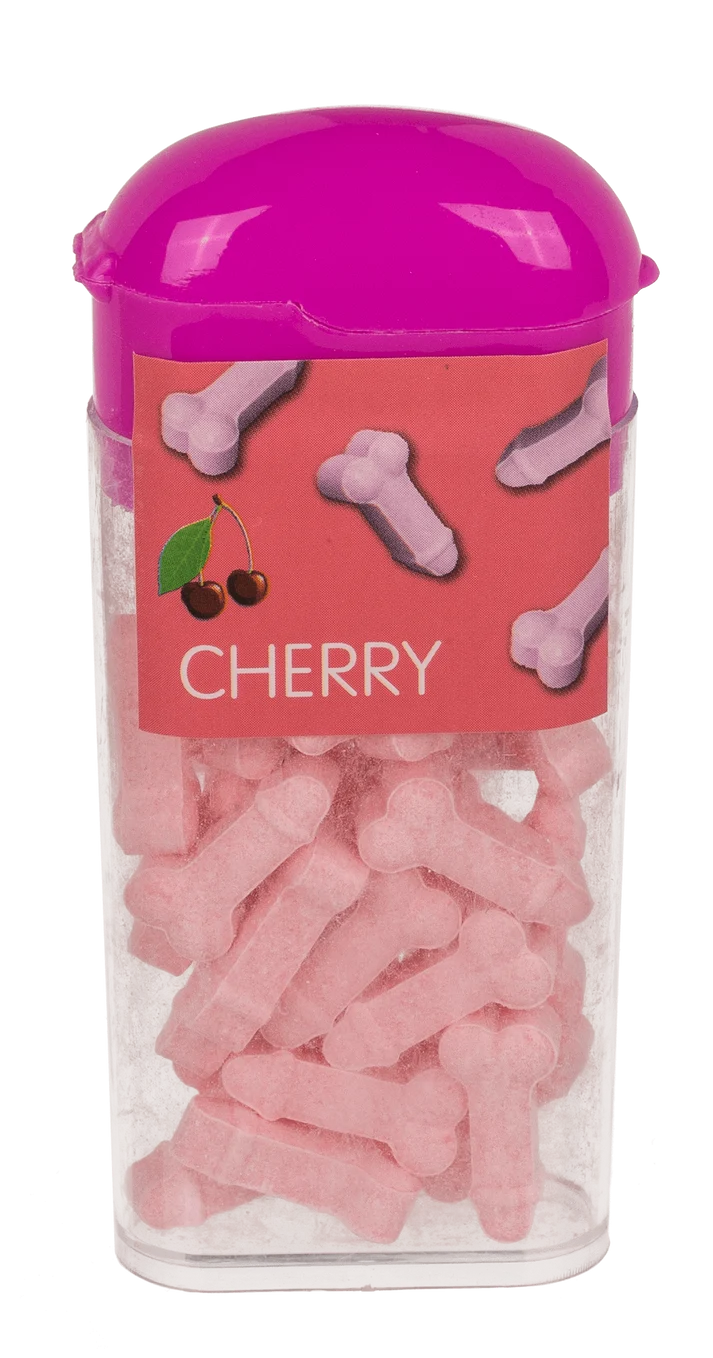 Botecito de caramelos con forma de pene sabor cereza de 18 g