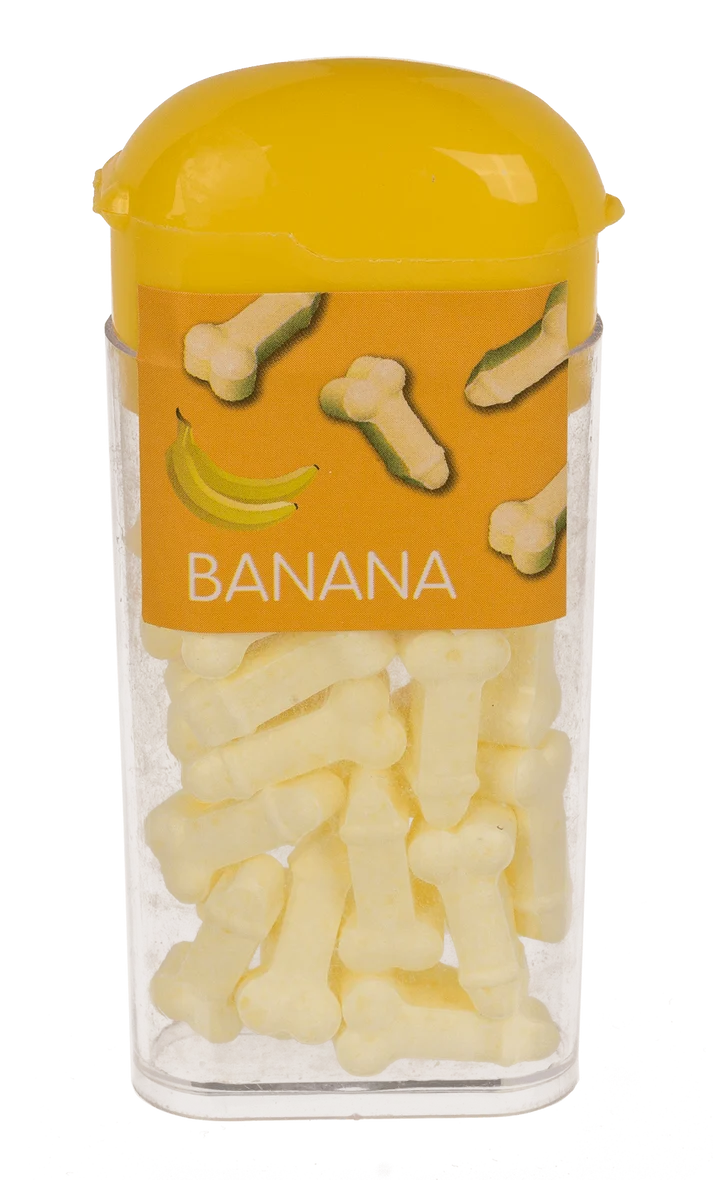 Botecito de caramelos con forma de pene sabor plátano de 18 g