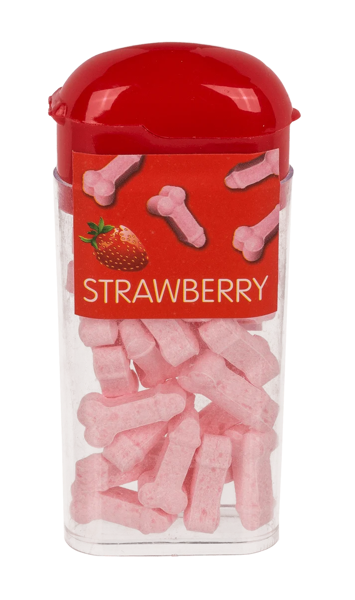 Botecito de caramelos con forma de pene sabor fresa de 18 g