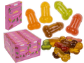 Gominolas con forma de pene de 100 g, caja rosa y surtido de gominolas de colores