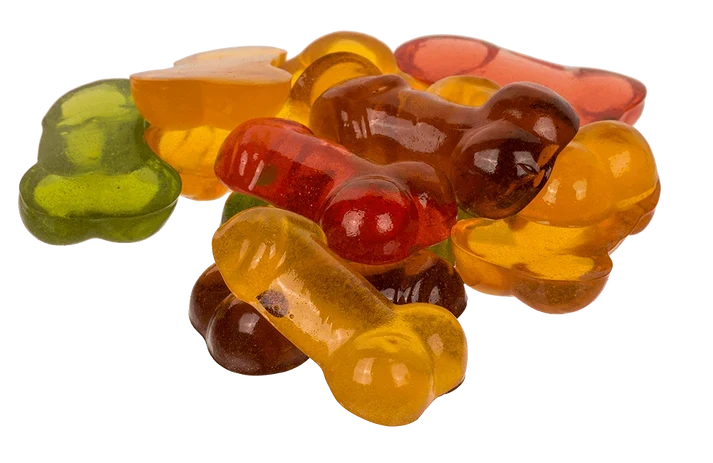 Gominolas de colores con forma de pene, detalle del surtido de 100 g
