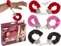 Esposas con felpa en rojo rosa y negro con cadena, presentadas en caja de regalo