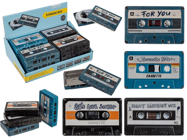 Cajitas metálicas retro con forma de casete musical en diferentes diseños; modelo aleatorio