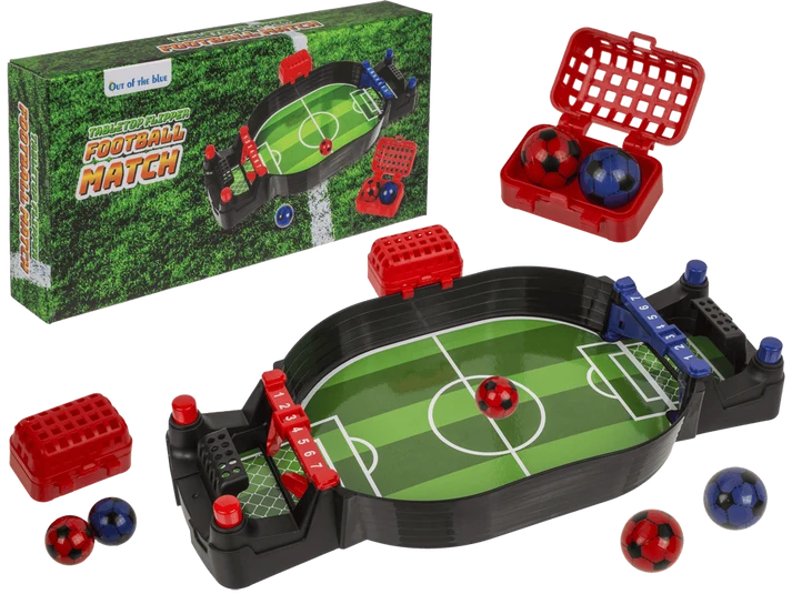 Futbolín de mesa compacto de 27 cm con porterías y mecanismos de lanzamiento, en caja de regalo