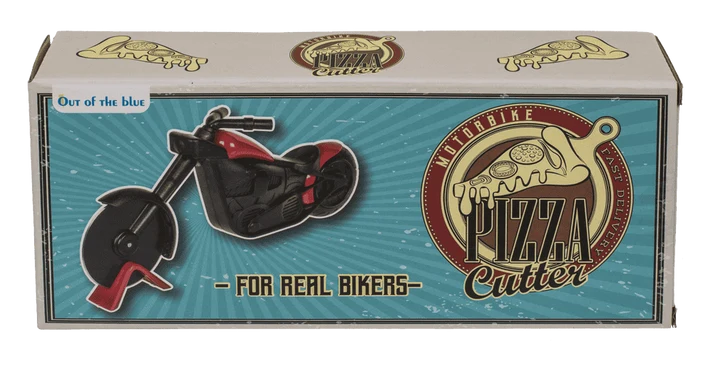 Cortador de pizza moto presentado en caja regalo