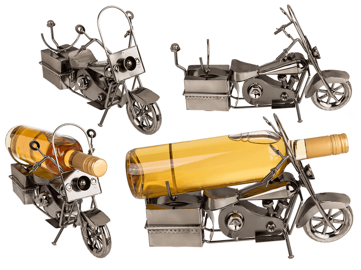 Portabotellas de metal Moto III con diseño de motocicleta y soporte horizontal para botella; botella no incluida