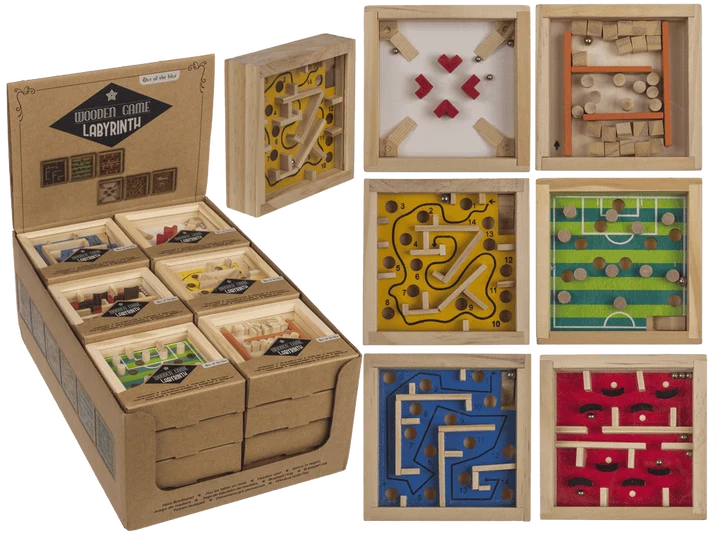 Juego de habilidad laberinto de madera con seis diseños y embalaje original