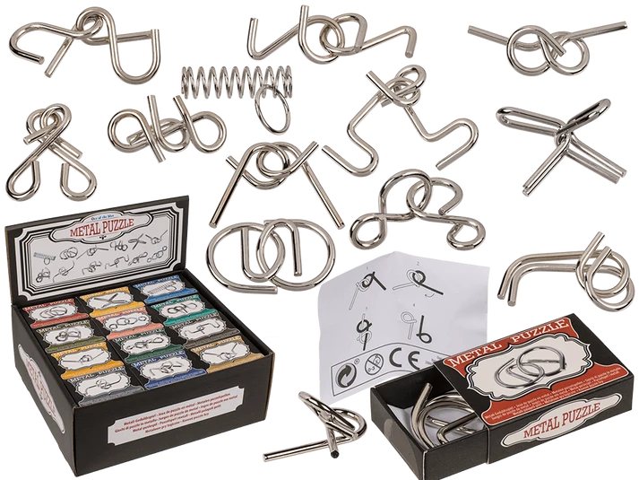 Juego de paciencia mini de metal con 12 diseños surtidos de rompecabezas de alambre, enviado aleatoriamente