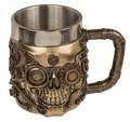 Jarra Cyborg Skull con acabado bronce y crema, detalle frontal de calavera