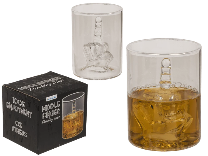 Vaso original de cristal Middle Finger de 350 ml con figura de dedo corazón en el interior, en caja de regalo
