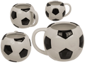 Taza de gres con forma de balón de fútbol blanco y negro de 500 ml, vistas desde varios ángulos