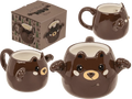 Taza Huggy Mug de dolomita con forma de oso marrón abrazando la taza, capacidad 450 ml y caja de regalo