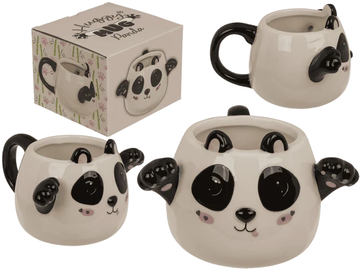 Taza Huggy Mug Panda de dolomita 450 ml, con cara y patitas de panda en relieve y caja de regalo