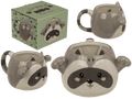 Taza Huggy Mug Mapache de dolomita 450 ml, con diseño gris y blanco de mapache, patitas en relieve y caja de regalo