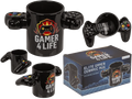 Taza Elite Gamer 4 Life negra de 350 ml con asas en forma de mandos de consola y caja regalo