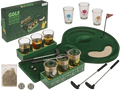 Juego de beber golf con minigolf de mesa verde, seis vasos, palos, obstáculos y caja de regalo