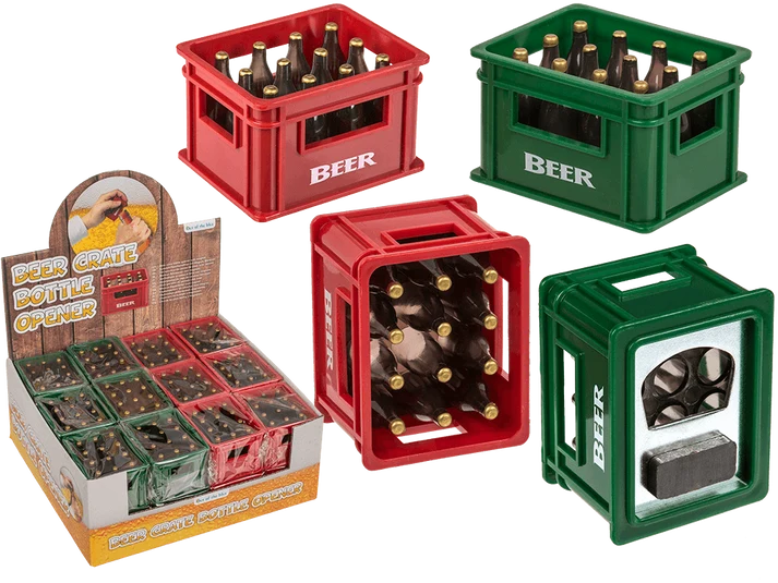 Abrebotellas magnético con forma de caja de cervezas en miniatura, colores rojo y verde surtidos