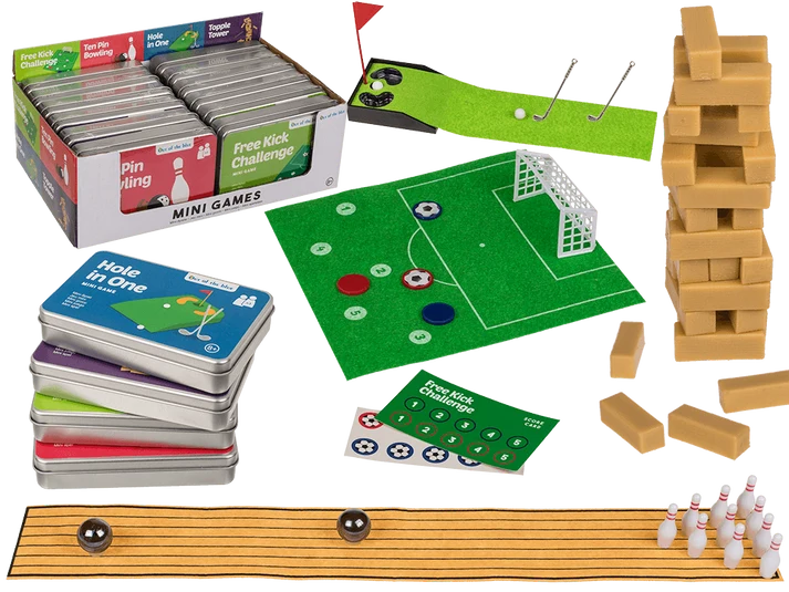 Mini Juegos en Lata – Bolos, Fútbol, Golf o Bloques