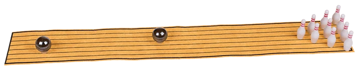 Mini juego de bolos con pista de madera y bolos blancos