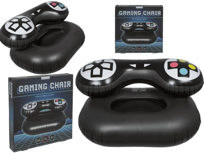 Sillón hinchable Game Controller negro con respaldo en forma de mando de videojuegos, dimensiones aprox. 115 × 70 × 55 cm