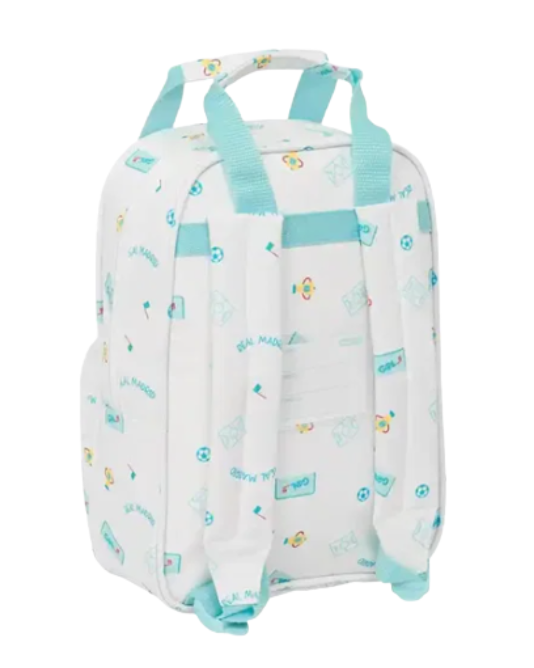 Mochila Infantil Real Madrid Oficial con Osito – 28 cm Blanca