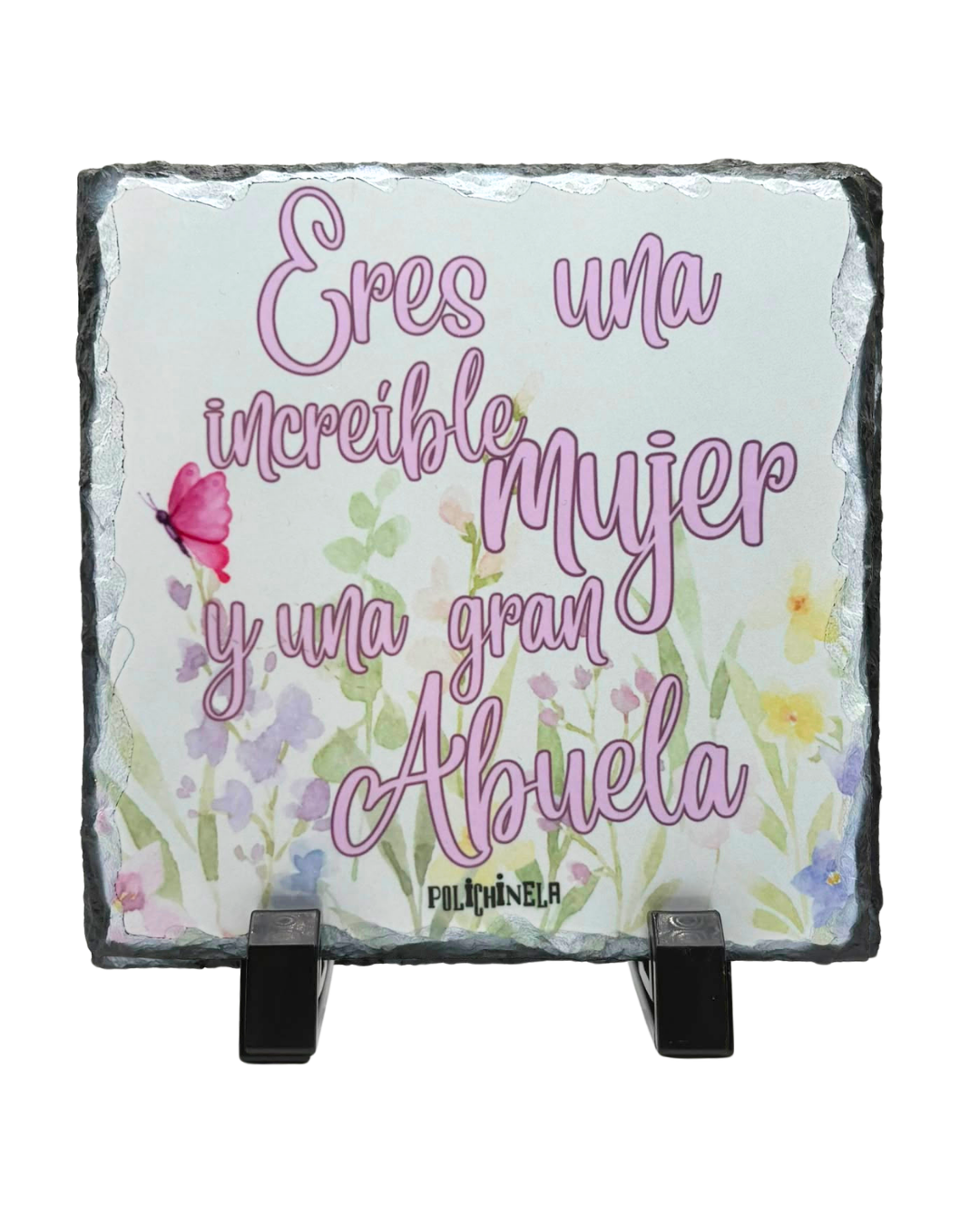 Placa Decorativa de Pizarra Natural "Eres una increíble mujer y una gran abuela" | 15x15 cm