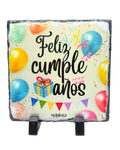 Placa Decorativa de Pizarra Natural "Feliz Cumpleaños" | 15x15 cm