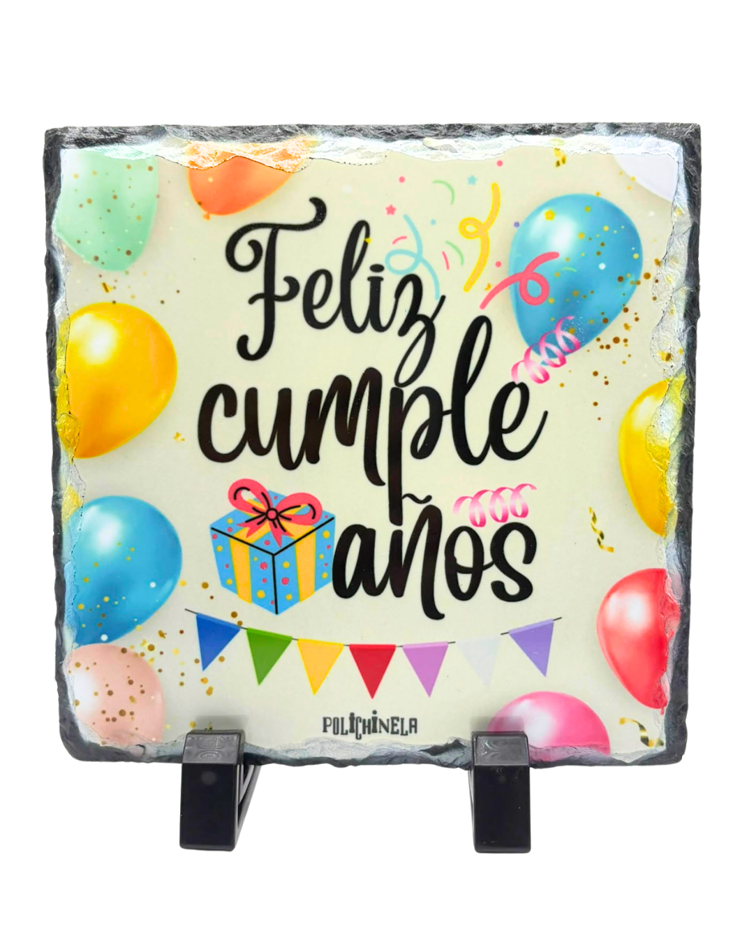 Placa Decorativa de Pizarra Natural "Feliz Cumpleaños" | 15x15 cm