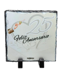 Placa Decorativa de Pizarra Natural "25º Aniversario" | Bodas de Plata | 15x15 cm