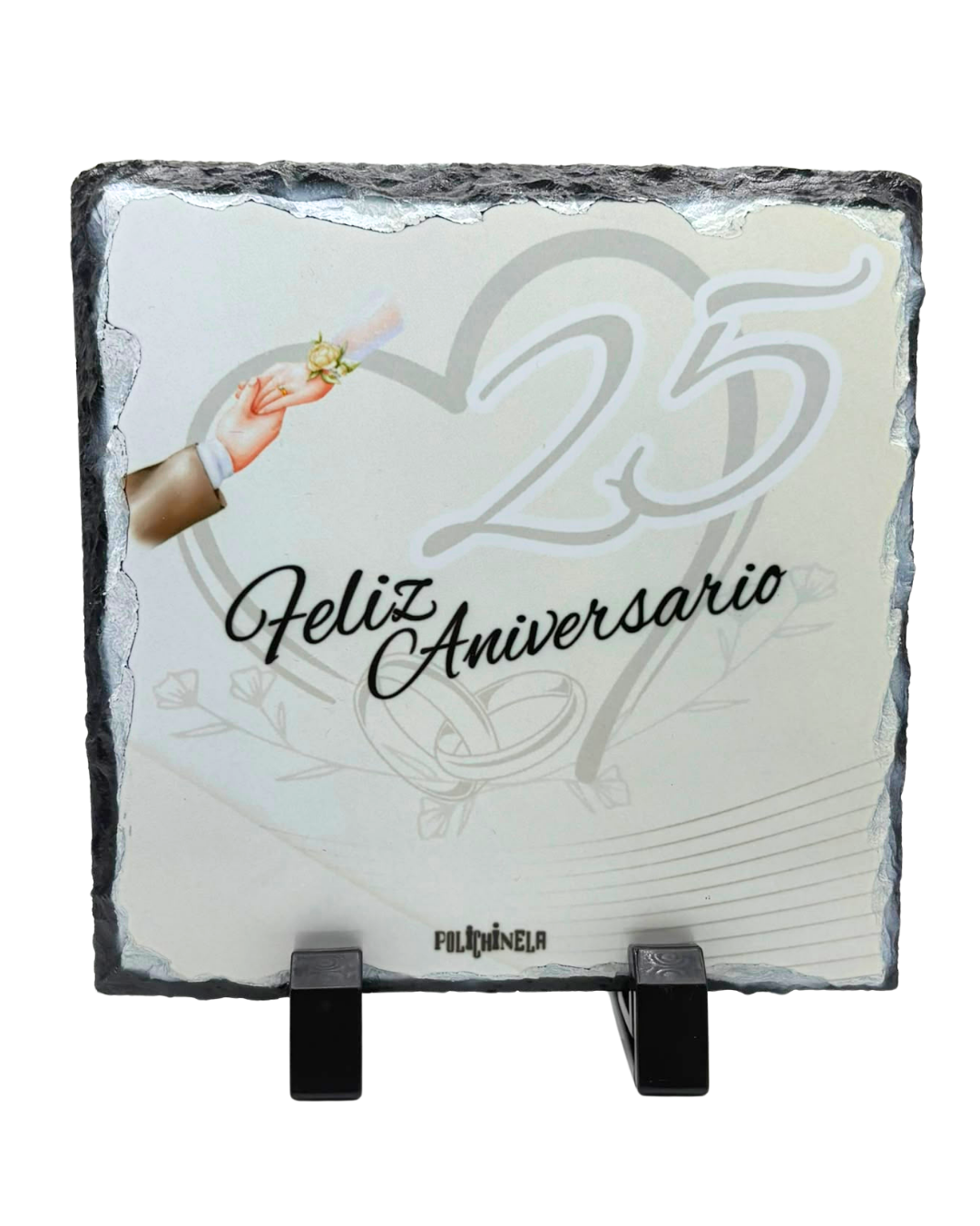 Placa Decorativa de Pizarra Natural "25º Aniversario" | Bodas de Plata | 15x15 cm