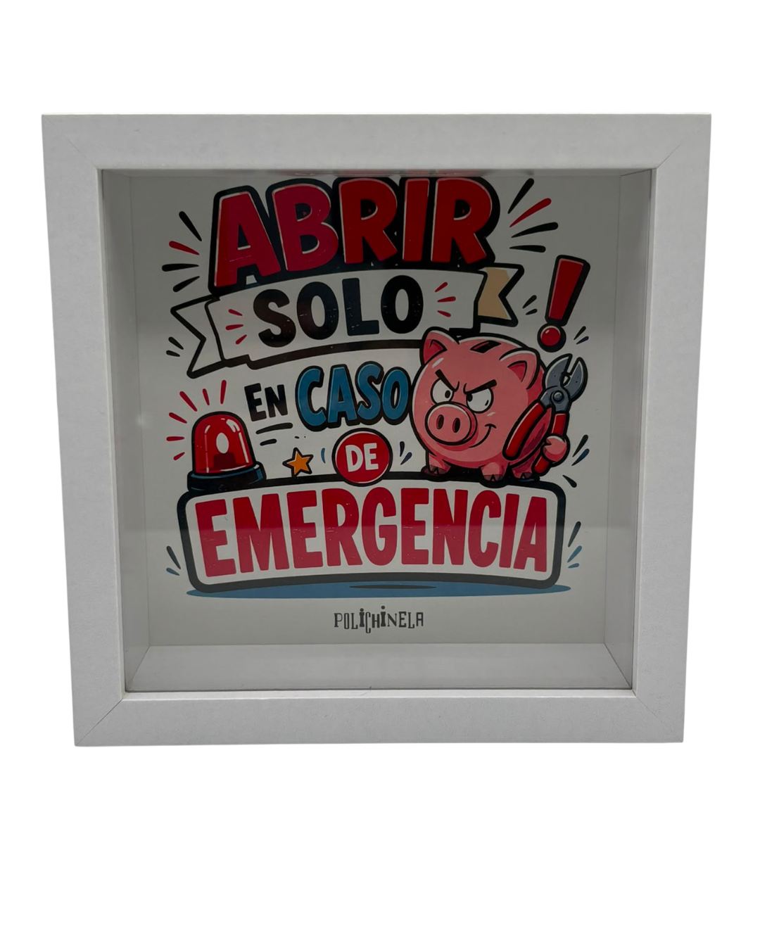 Hucha de Madera "Abrir Solo en Caso de Emergencia" 15 x 15 cm | Diseño Exclusivo Polichinela