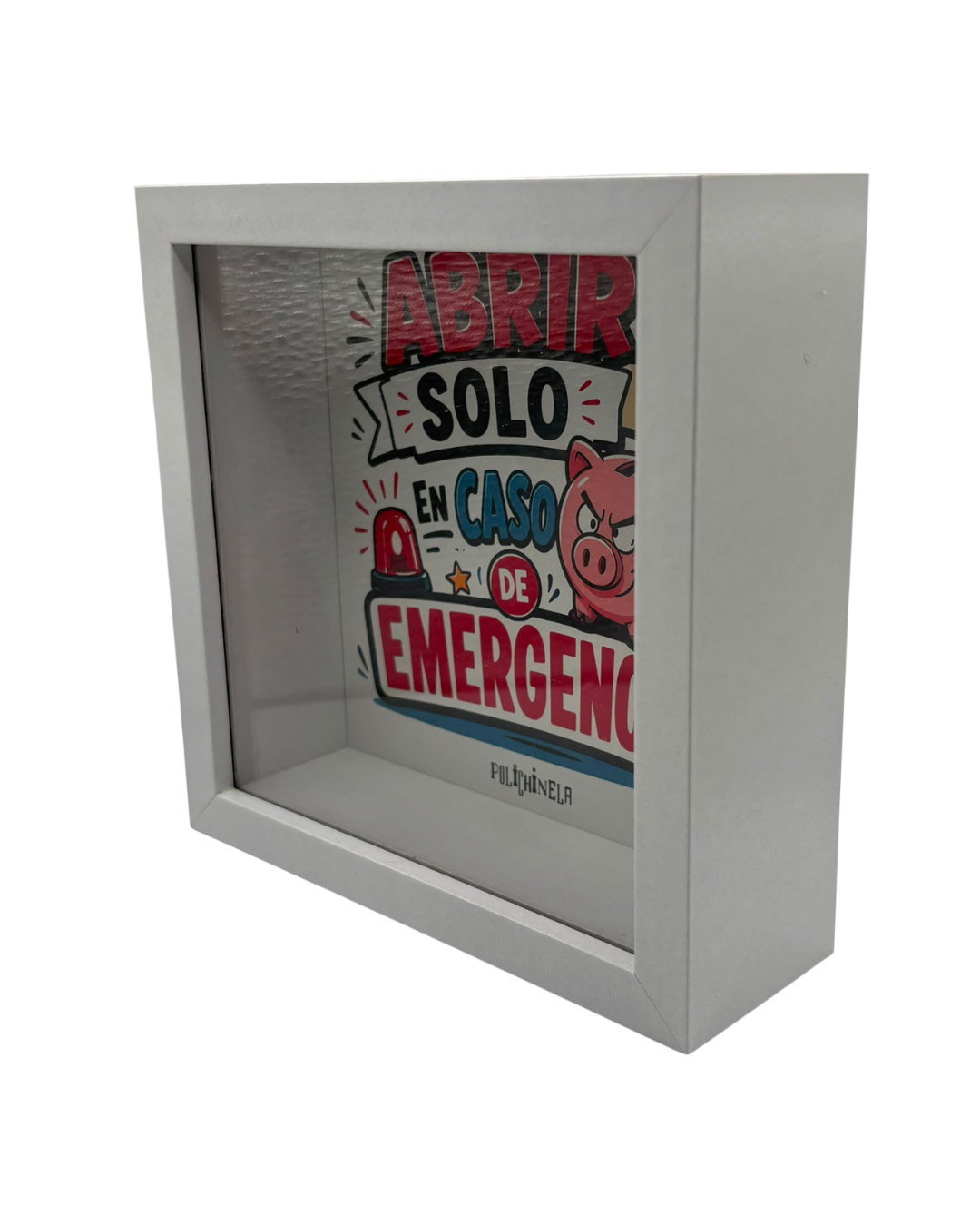 Hucha de Madera "Abrir Solo en Caso de Emergencia" 15 x 15 cm | Diseño Exclusivo Polichinela
