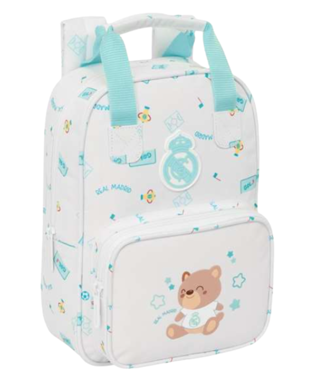 Mochila Infantil Real Madrid Oficial con Osito – 28 cm Blanca