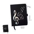 Agenda negra con clave de sol y notas plateadas, bolígrafo plateado, 14,5 x 10,5 cm