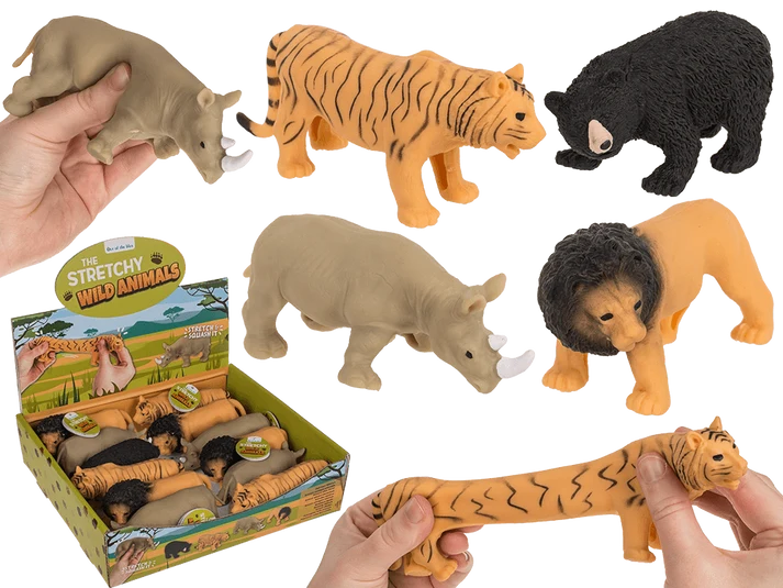 Animales salvajes elásticos surtidos de león, rinoceronte, oso y tigre