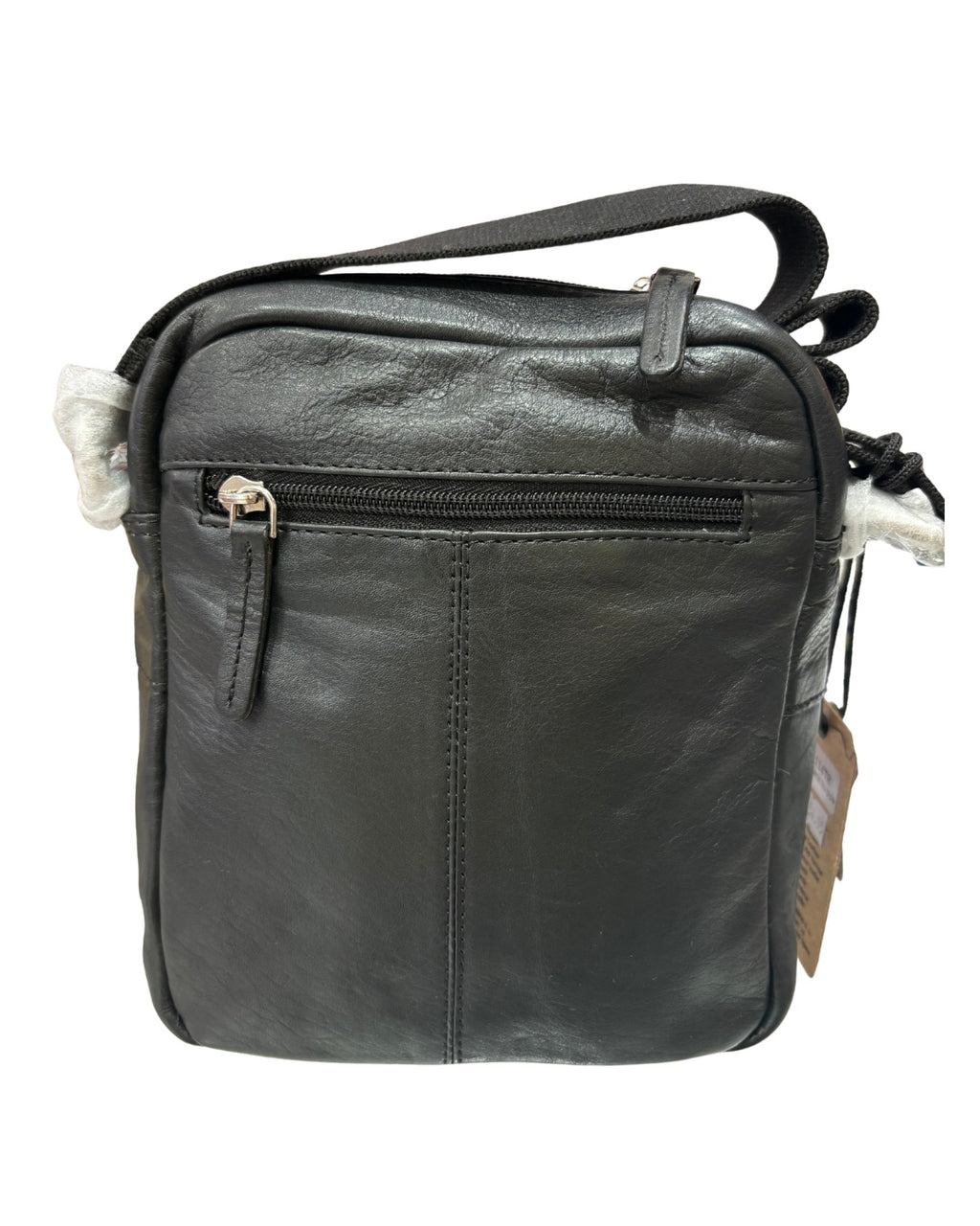 Bandolera Jaguar 5114TR de piel negra vista trasera con bolsillo de cremallera