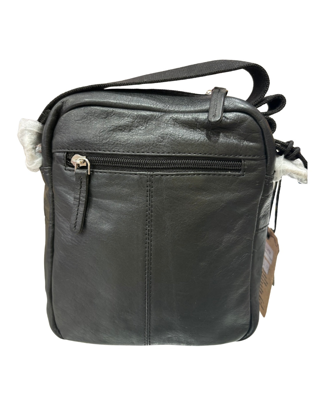 Bandolera Jaguar 5114TR de piel negra vista trasera con bolsillo de cremallera