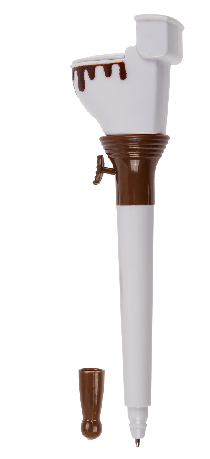 Bolígrafo Poo in Toilet con forma de inodoro blanco, vista lateral y tapón