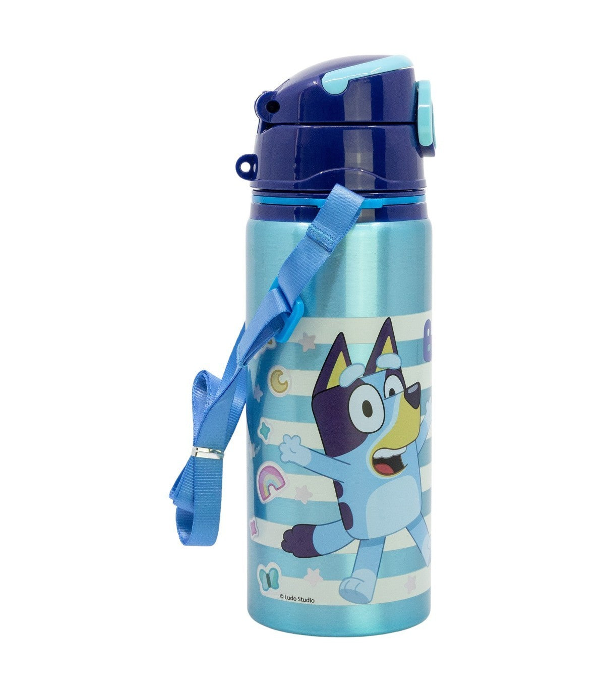 Botella infantil Bluey 730 ml de aluminio con correa vista lateral