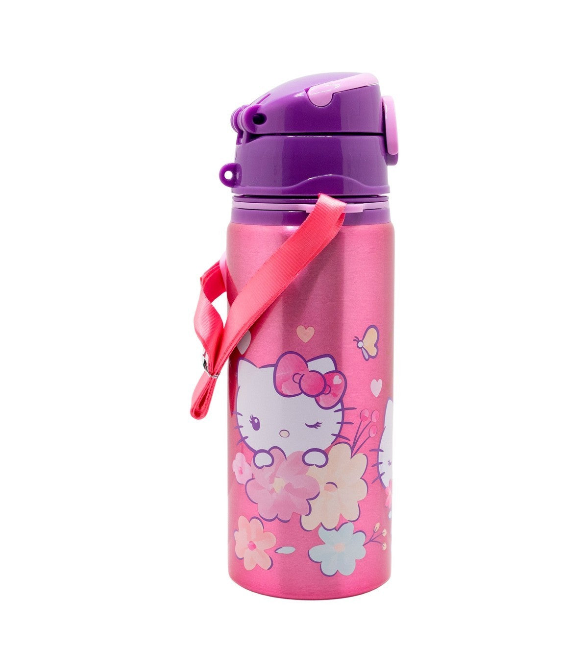 Botella infantil Hello Kitty 730 ml rosa con correa vista floral