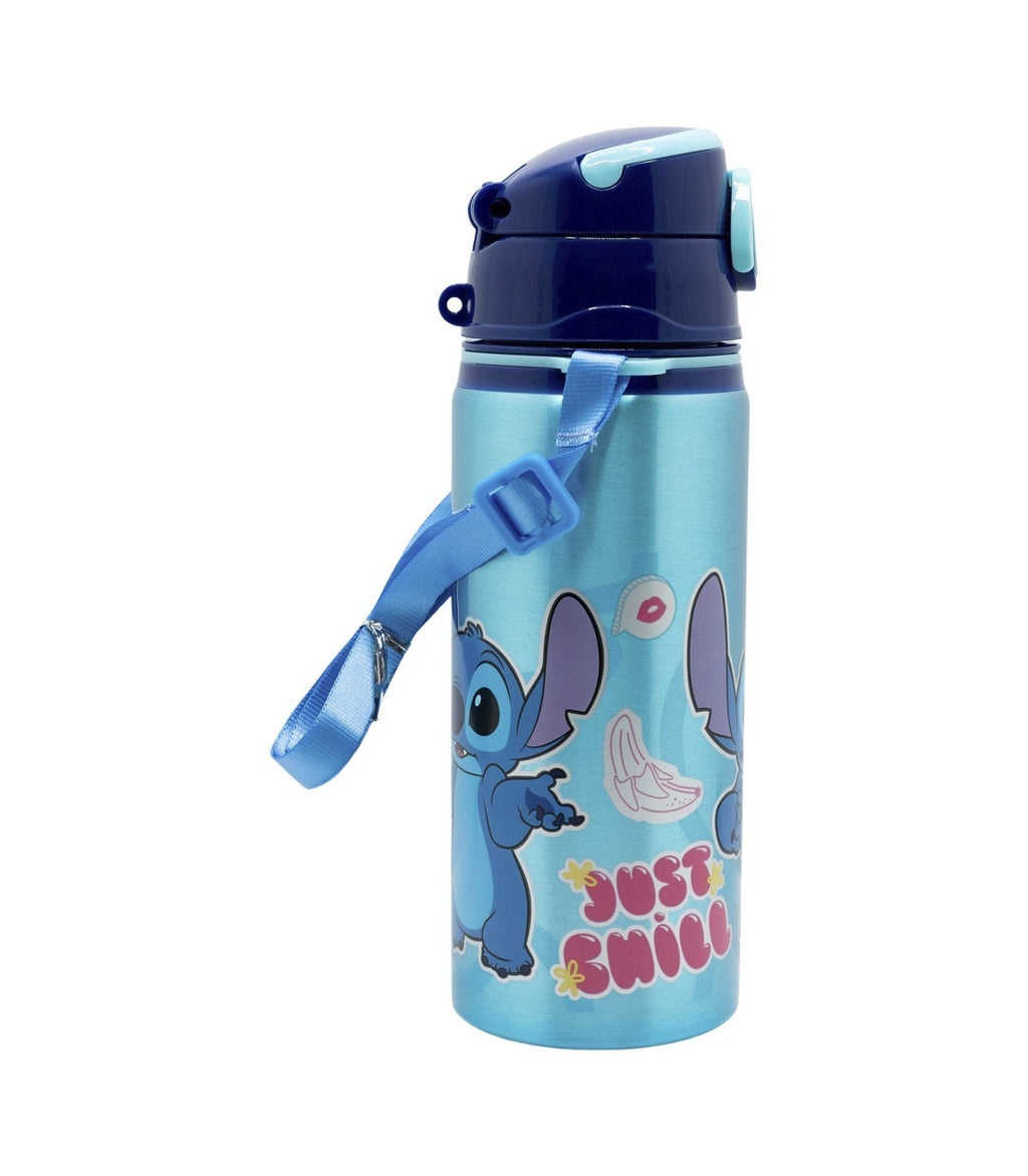 Botella Stitch infantil 730 ml azul con correa vista lateral