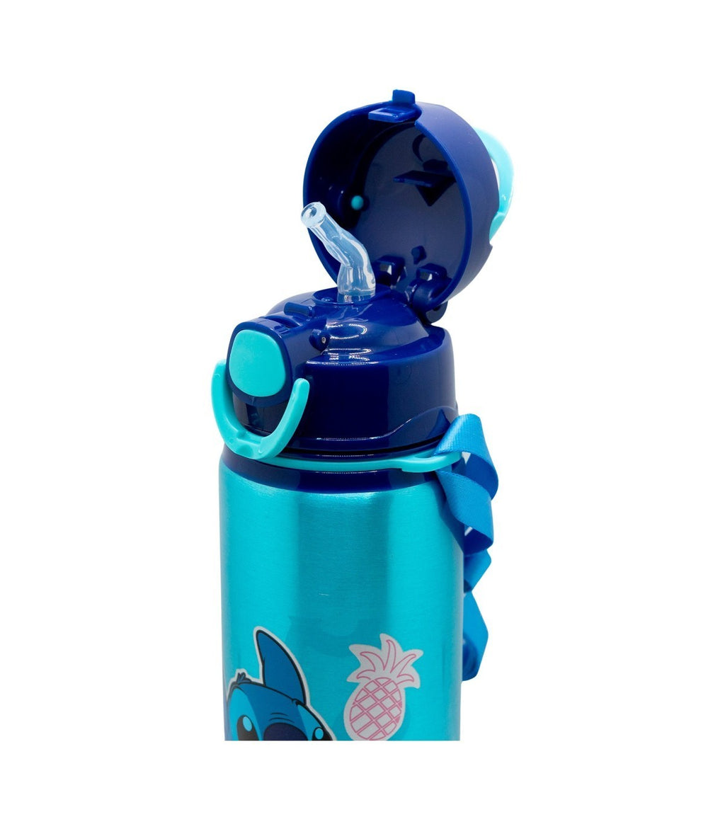 Botella infantil Stitch de aluminio 730 ml con pajita abierta