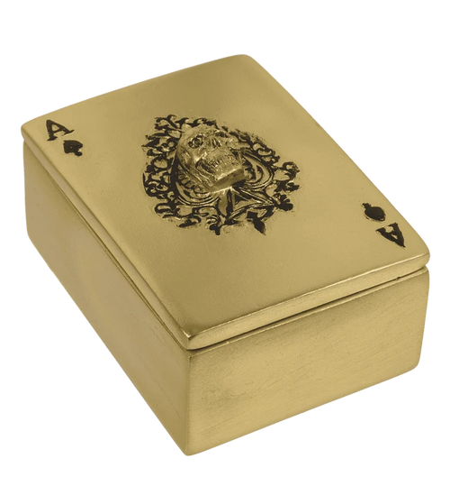 Caja para guardar naipes con diseño calavera color dorado
