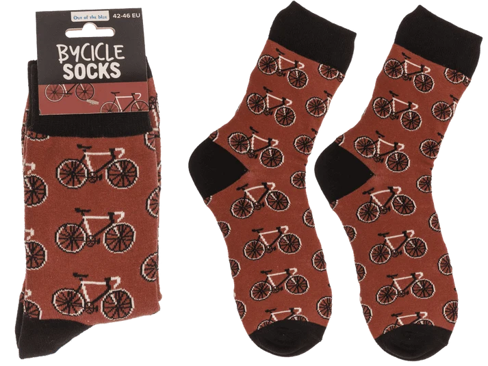 Par de calcetines para ciclistas con estampado de bicicletas