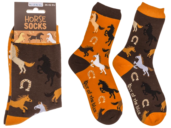 Calcetines marrones de caballos doblados con etiqueta Horse Socks