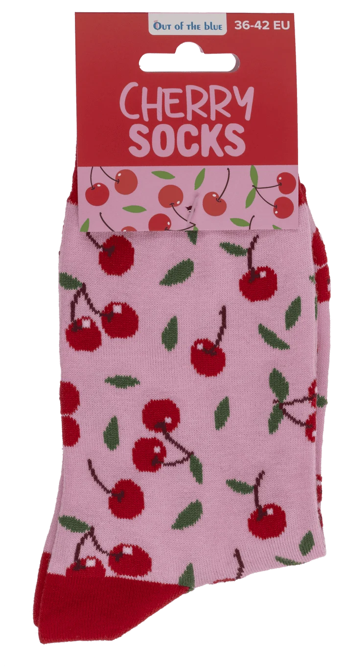 Calcetines de cerezas doblados con etiqueta Cherry Socks talla 36-42